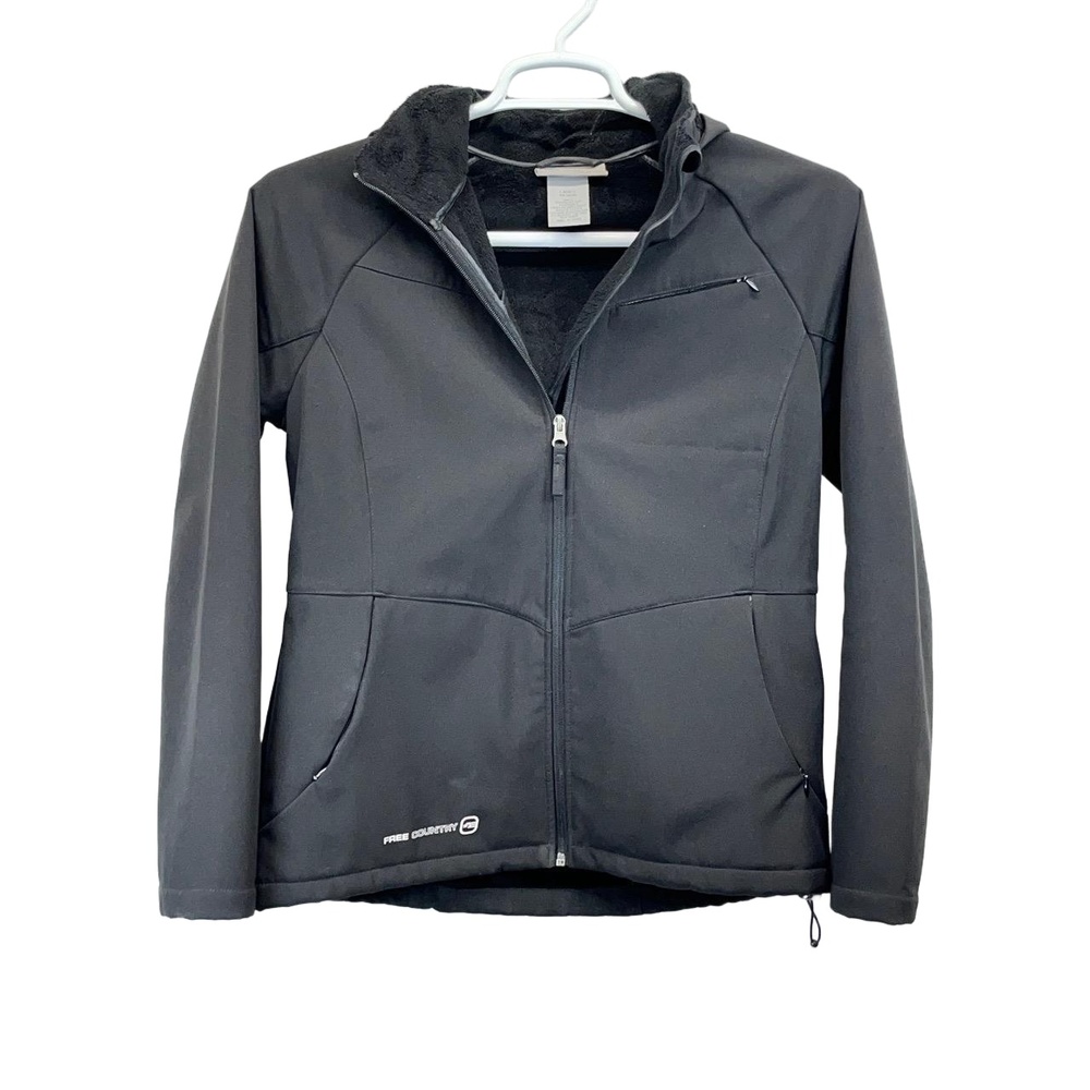 Free Country Womens Black Midweight Detachable Hood Soft Shell Jacket Medium